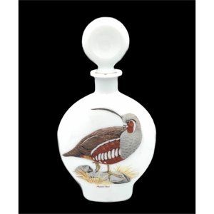 Field Birds Mountain Quail Milk Glass Whiskey Decanter Hand Painted By A. Singer